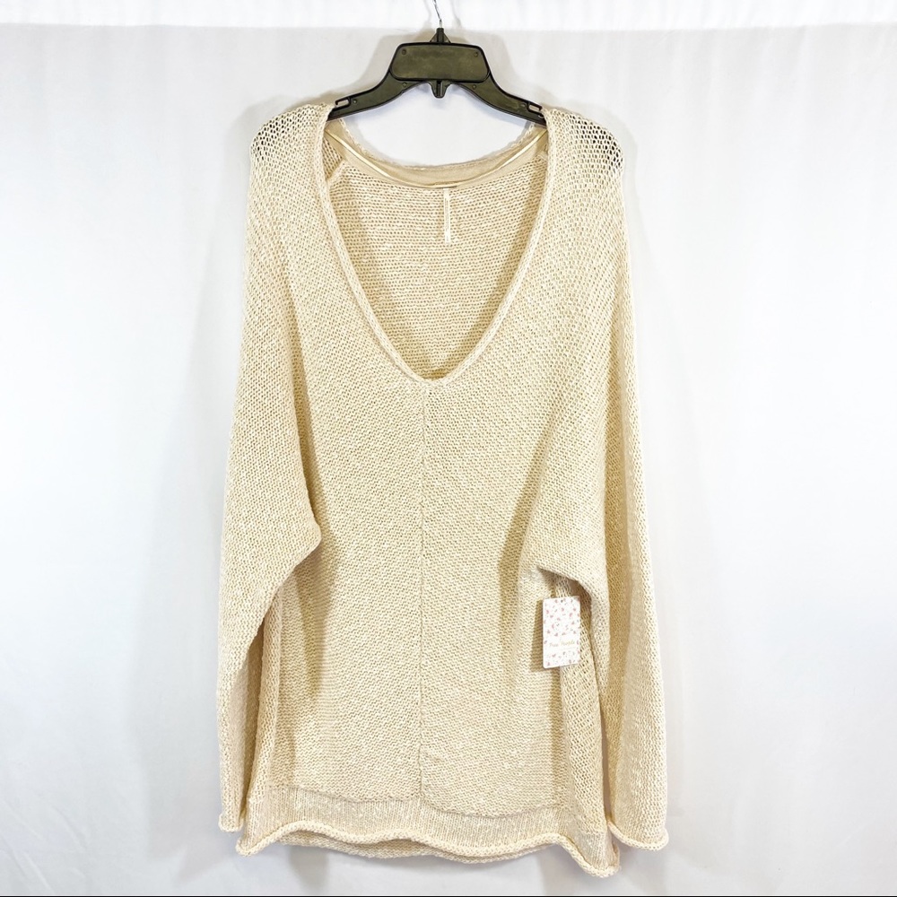 Free People plunge neck boho sweater - Picture 1 of 4